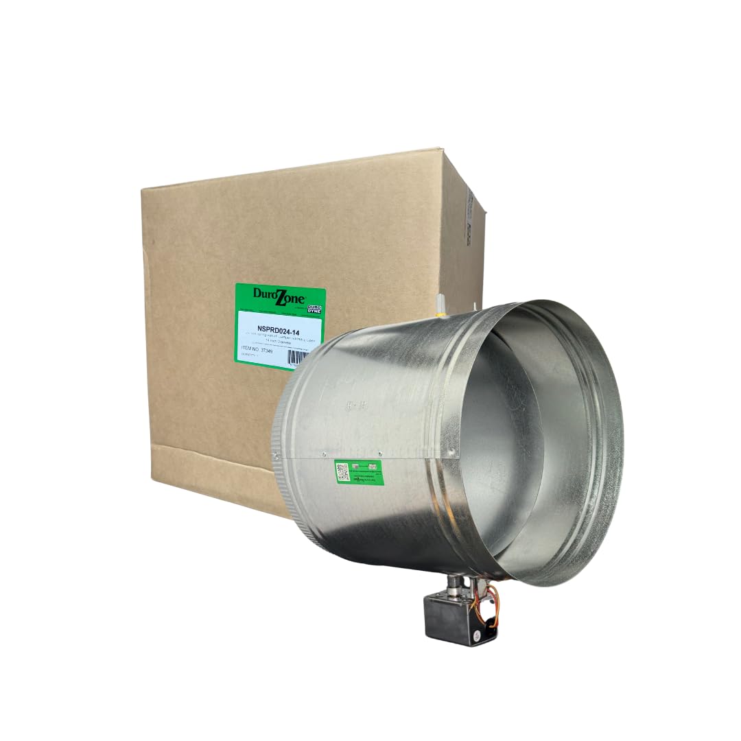 Durozone by Durodyne 14" Power Close, Spring Open Damper – Convertible, 24V AC, USA-Made, Zone Control Ready, 5-Year Warranty- Normally Same Day Shipping