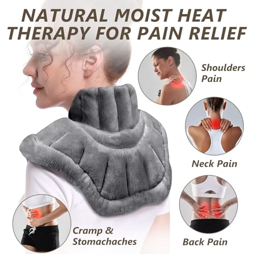 AiricePac Microwave Heating Pad for Neck Shoulders and Back Pain Relief with Moist Heat, Weighted Microwavable Heated Neck Wrap Warmer, Uncented Gery - Thumbnail 2
