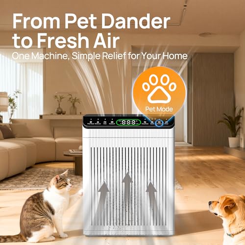 Image of Air Purifiers for Home Pets up to 2200sq.ft, EVALIT Air Purifier for Large Room with PM2.5 Air Quality Display and Fragrance, Washable HEPA Filter for Pet Hair Odors Smoke Dust, Ivory, 1Pack