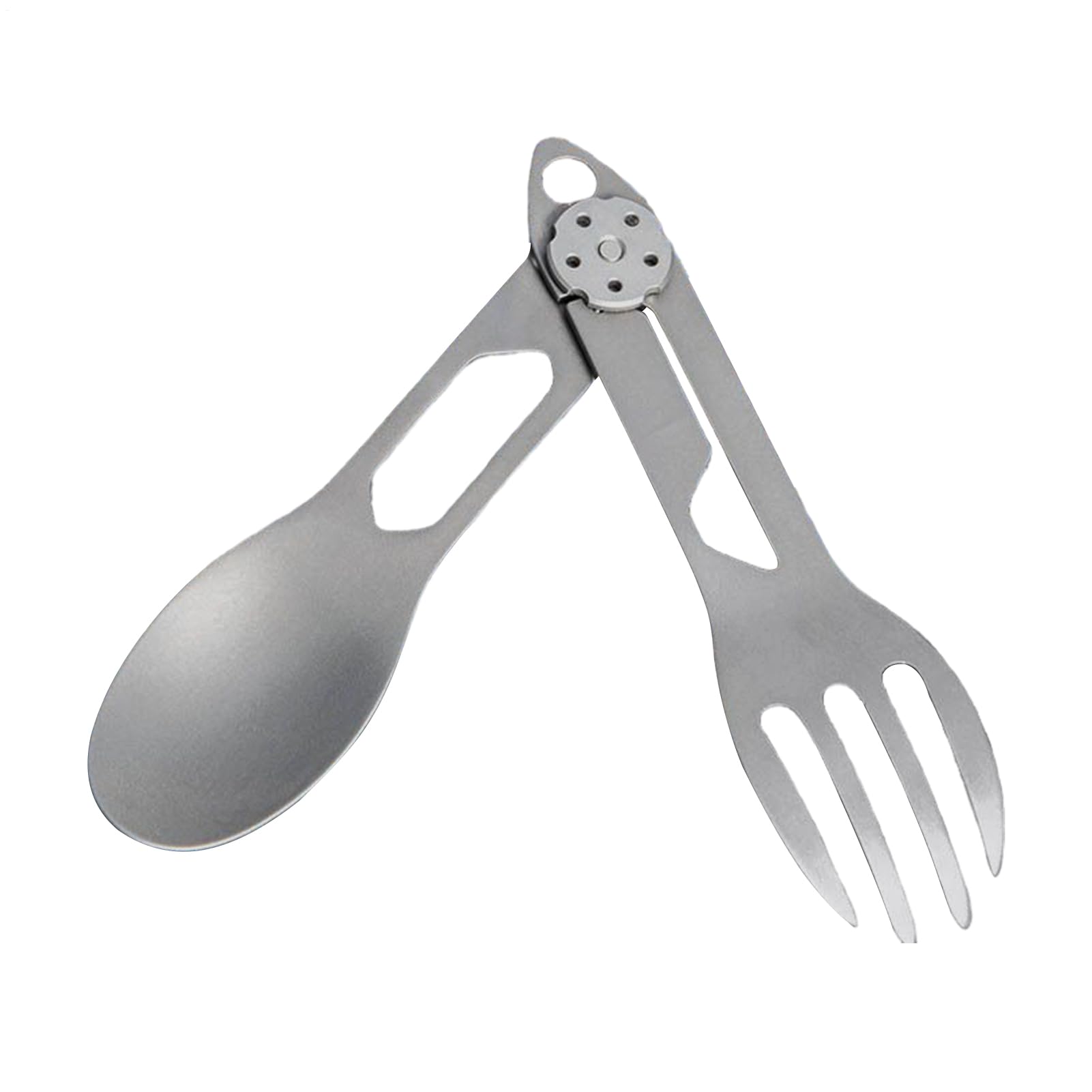 Drehbarer Göffel aus Titan – Outdoor Survival 2-in-1 faltbarer Löffel und Gabel, leichtes Campinggeschirr für Grillen, Wandern, Survival, Picknick, Reisen, Outdoor-Aktivitäten