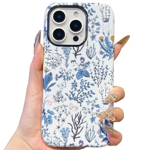 Coque iPhone 16 Pro Max antichoc coque rigide motif floral bleu