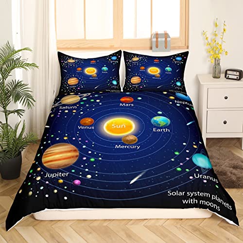 Homemissing Cosmos Housse de Couette Garçons Universe Planet Parure de Lit 220x240cm pour Enfants Garçons Filles Galaxie Sets de Housse de Couette Planet avec 2 taies...