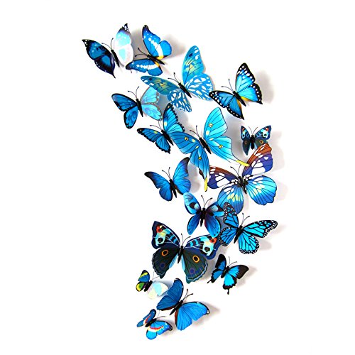 L-FENG-UK 3D Mariposa Stickrs Diseño de Moda DIY Decoración de Pared Decoración de la Casa de la Decoración de la Sala de Bebés, Azul
