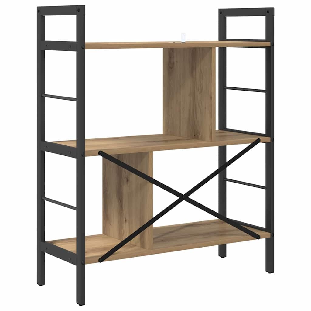 Estantería de madera de roble Artisan, con marco de acero resistente, 75 x 30 x 91 cm, para salón, oficina, estudio, independiente con mucho espacio de almacenamiento y estante versátil