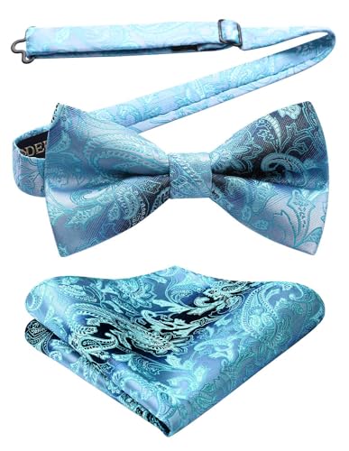 Image of HISDERN Bow Ties for Men Paisley Floral Pre-tied Bowtie Pocket Square Set Men's Formal Bow Ties Wedding Party