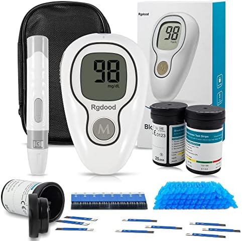 Rgdood Automatic Blood Glucose Monitor Kit For Blood Sugar Monitor, 1 Lancing Device, 50 Lancets And 50 Test Strips For Diabetes Test Kit, 1 Glucometer Portable Blood Sugar Test Kit (White)