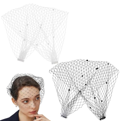 AHANDMAKER Lot de 2 bandeaux en voile noir et blanc pour mariage vintage en maille pour la mariée et le thé