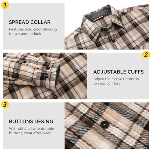 Image of WARHORSEE Flannel Shirt for Men Long Sleeve Button Down Plaid Shirts | Soft Cotton Blend for Multi-season Wear, Lightweight yet Warm, Dual buttoned storage pockets, Machine Washable Easy Care