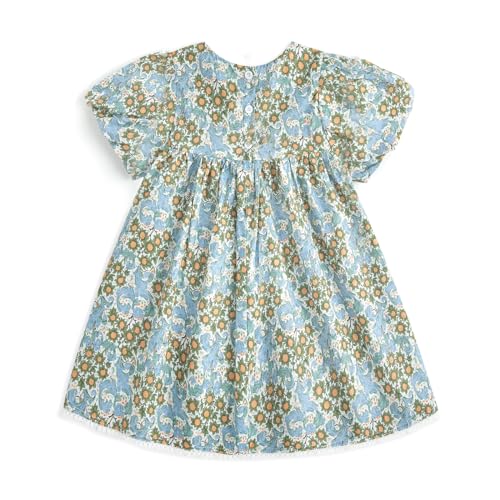 Curipeer Toddler Girls Short Sleeve Floral Dress Handmade Smock Toddler Outfit Dress for Spring and Summer Green 5T2