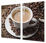 Herdabdeckplatte Schneidebrett Spritzschutz aus Glas Universal 2-Teilig | 2x je 30x52 cm Kochfeldabdeckung Induktion Deko Heisse Kaffeetasse