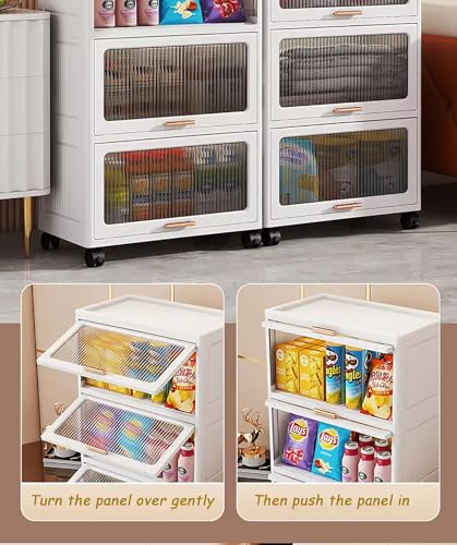 House of Quirk Foldable Storage Box,Closet Organizers and Storage,Plastic Storage Cabinet for Craft Toy Organizer,Stackable Storage Containers with Doors and Lids for Organization (4Layer 55cm White) 3 51vi2AUDHRL