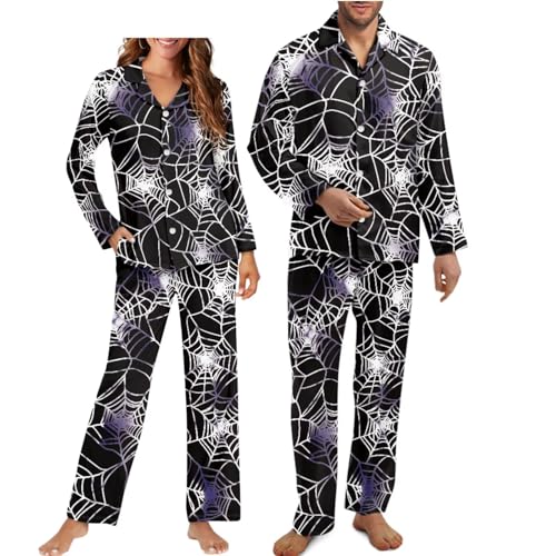 Halloween Pajamas Couples Matching Outfits Men Pajama Sets Long Sleeve Button Down Sleepwear Soft Pjs Lounge Sets with Pockets Sleep Wear Night Wear