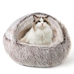 CATISM Cat Beds Cat Bed Pet Bed for Indoor Cats Large Cave Dog Bed Washable Non-Slip Cat Nest Pod Windproof Cat Nesting Bed 50cm Half Moon…