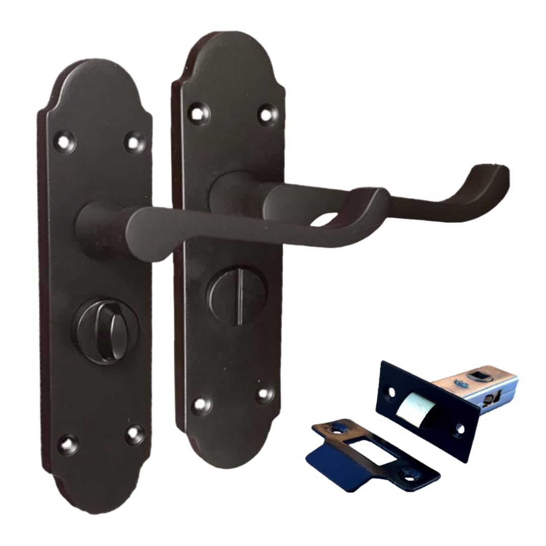Haven Heritage Epsom Style Matt Black Privacy Lever Set with Lock and 63mm Tubular Latch Durable Interior Design Easy Install Finish 170mm x 42mm