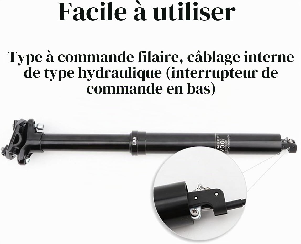 Tige de Selle Télescopique 30,9/31,6mm avec Suspension – Tige de Selle VTT Réglable en Hauteur Hydraulique avec Passage de Câble InterneBlack,31.6 * 445mm