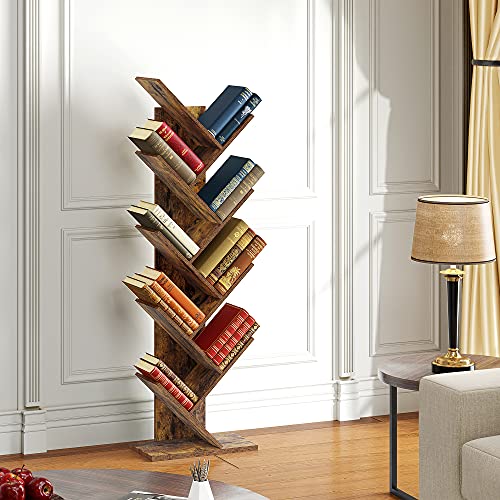 Homefort 9-Shelf Bookshelf,Geometric Tree Bookcase,Wood Bookshelves Storage Rack, Mdf Tree Shelf Display Organizer For Books,Magazines,Cds And Photo Album Holds Up To 5Kgs Per Shelf (Rustic Brown) #TOP7