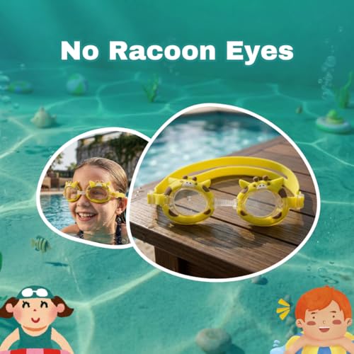 Image of BURNLAB Swimming Goggles for Kids, Clear Vision Pool Goggles for Boys & Girls, Easy Adjustable Strap (Giraffe)