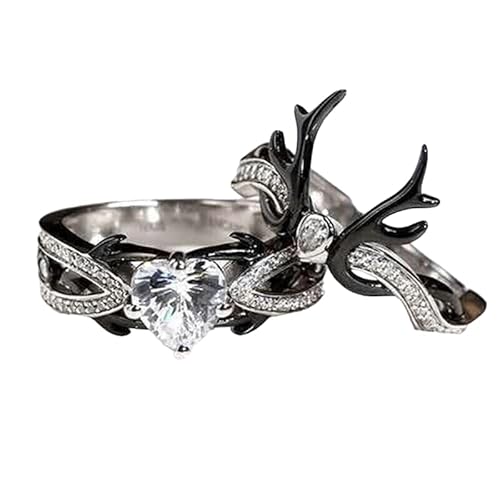 Ssjewel 1.50 Ct Heart Shape & Round Cut Diamond Nature Inspired Twig Tree Branches Wedding Band Engagement Rings For Women 14K Black Plated 925 Sterling Silver Handmade Stacking Matching Gift For Her