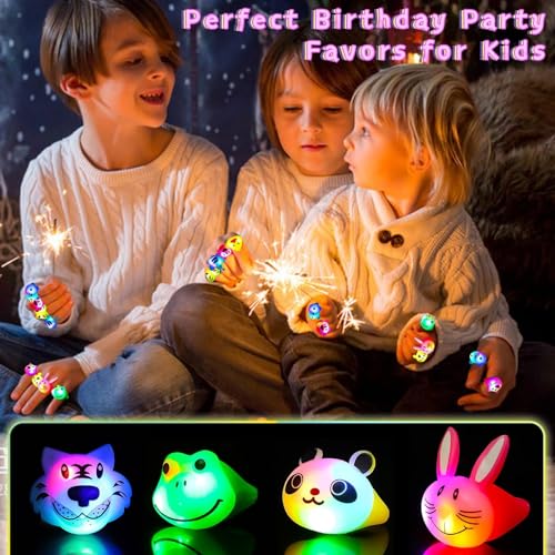 SCIONE 40 Stück LED Leuchtringe Blinkende Ringe Fingerspielzeug Party Bag Fillers für Kinder Niedliche Tier Licht Up Spielzeug für Jungen Mädchen Klassenzimmer-Preise Partygeschenke