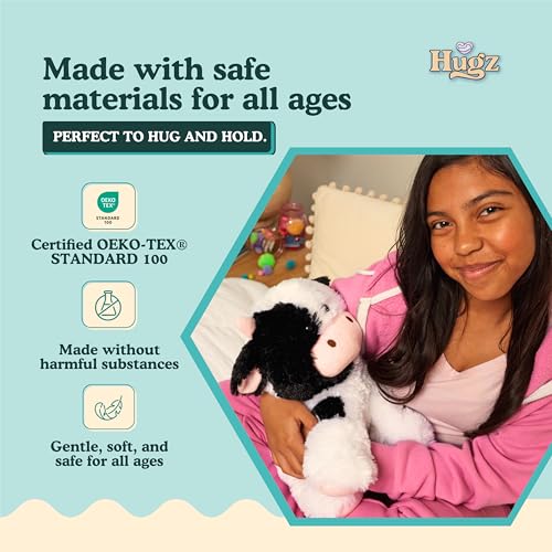 Image of Hugz Official Milkshake the Cow - Premium Weighted Stuffed Animal Plushie 3.8 lb for Adults & Kids - Microwavable - Heatable & Coolable - Super Soft Fur - Gift Ready Tube Packaging