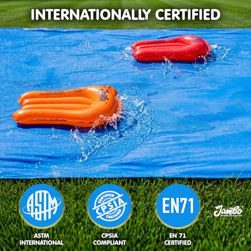 Image of JAMBO 40FT x 7FT XL MEGA Water Slide, 2 Bodyboard Updated Model- Extra Long Extra Wide Slip Splash Slide for Kids, Heavy Duty Backyard Lawn Waterslide, Outdoor Water Toy, Splash Mat Splash Pad