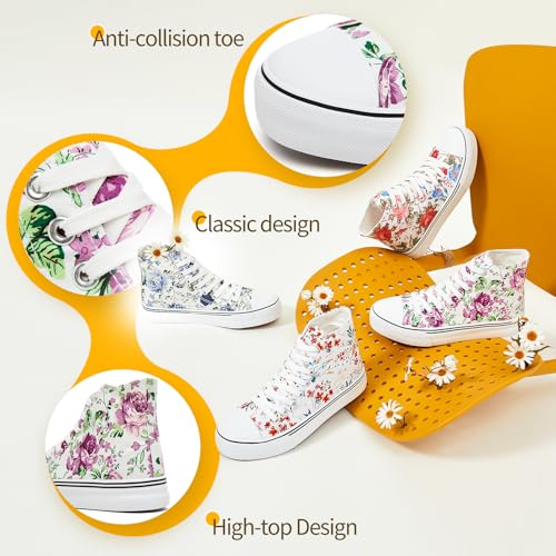 Image of yageyan Womens High Top Canvas Sneakers Fashion White Shoes for Women