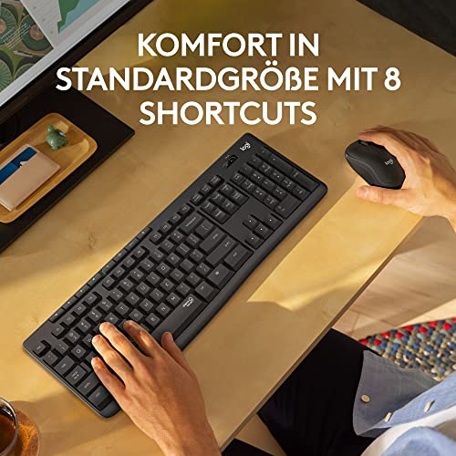 Logitech MK295 kabelloses Tastatur-Maus-Set mit SilentTouch-Technologie, Shortcut-Tasten, optischer Spurführung, Nano USB-Empfänger, verzögerungsfreier Drahtlosverbindung, QWERTZ layout - Graphit, PC – Bild 4