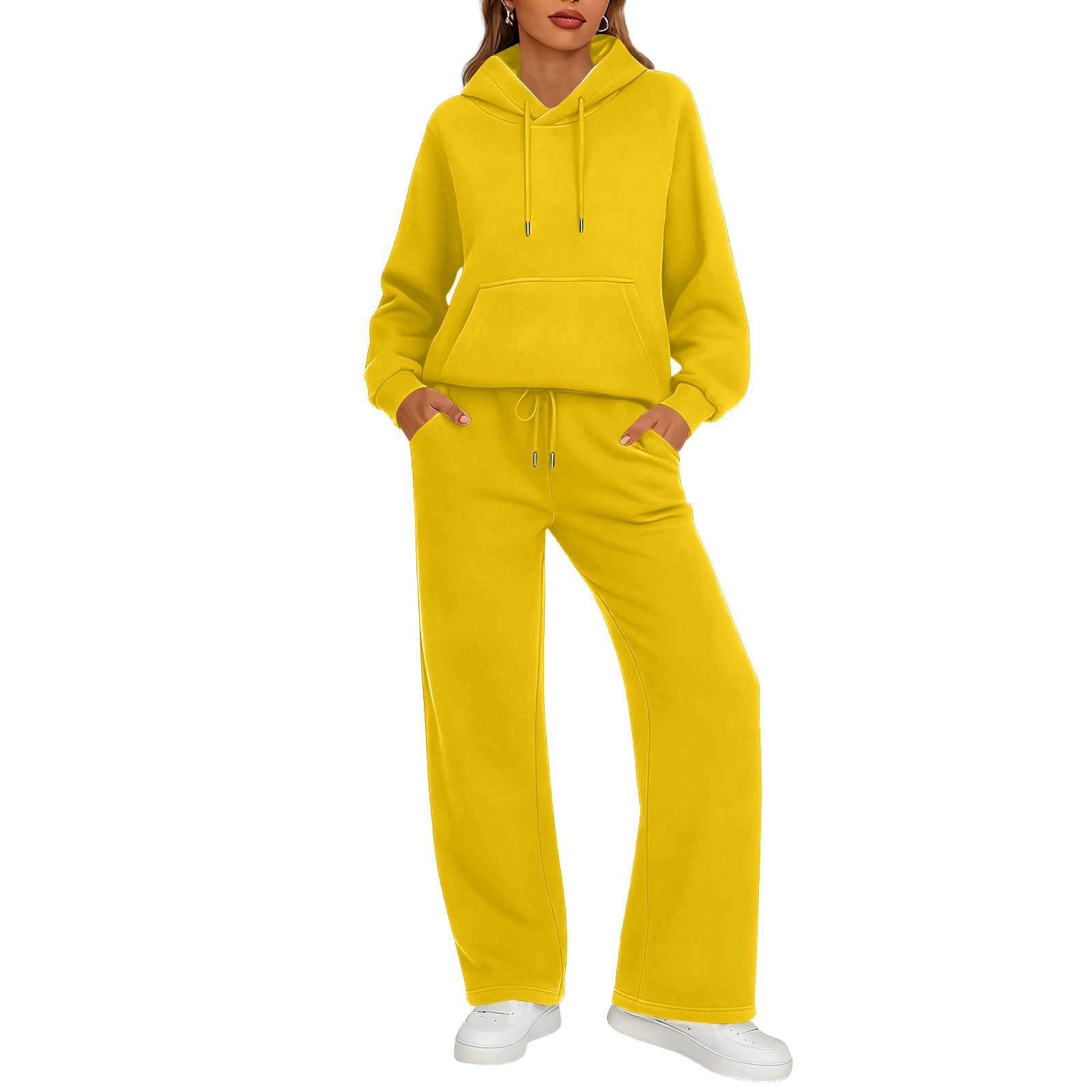 Track Suits for Women Set Winter Fleece Hoodie Baggy Wide Leg Sweatpants Casual Sweatsuits 2 Piece Lounge Sets