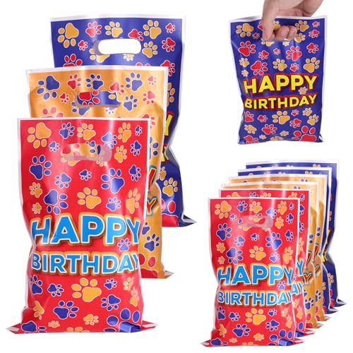 60pcs Sacs Cadeaux Pat'Patrouille, 25x17cm Joyeux Anniversaire Impression Chien Impression Patte Sacs Cadeaux avec des Poignées Supplies de Fête Mignonnes...