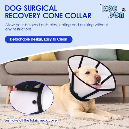 Image of Soft Dog Cone Collar Post Surgery, Detachable Dog Plastic Cone and Padded Neck Cover to Stop Licking, Recovery Elizabethan Collar for Small, Medium & Large Dogs