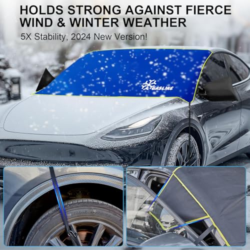 Image of Windshield Cover for Ice and Snow,【Newest 600D Oxford Fabric for Efficient Protection】 Windshield Snow Cover Against Frost with Straps & Side Panels, Fit for Most Cars, SUVs & Trucks (68 inchx42 inch)-Blue