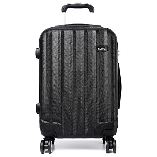Preisvergleich Produktbild Kono Zwillingsrollen 40 litres Handgepäck Hartschale ABS Koffer Trolley Reisekoffer Rollkoffer (Schwarz, (M, 56cm))
