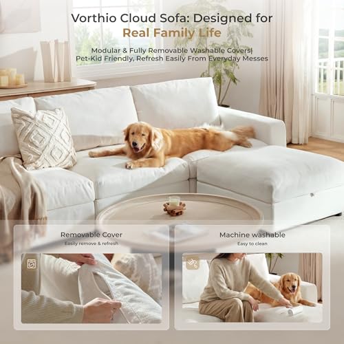 Image of Cloud Couch Sectional 113.8'' Oversized Modular Deep Seat Sofa U Shaped Comfy White Cloud Couch with Washable Cover for Living Room 3 Seat & 2 Ottoman