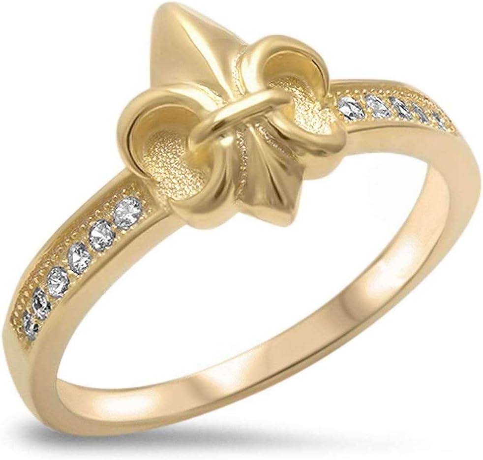 CloseoutWarehouse Clear Cubic Zirconia Fleur De Lis Ring Rose Gold-Tone Sterling Silver