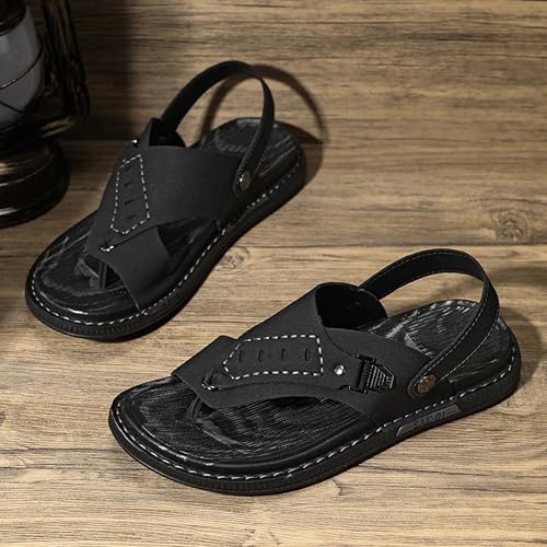 Premium Men's Flip Flop Sandals with Leather Upper Two Ways to Wear Comfortable Non Slip Rubber Sole Fashionable Design Ideal for Summer Outdoor Activities3