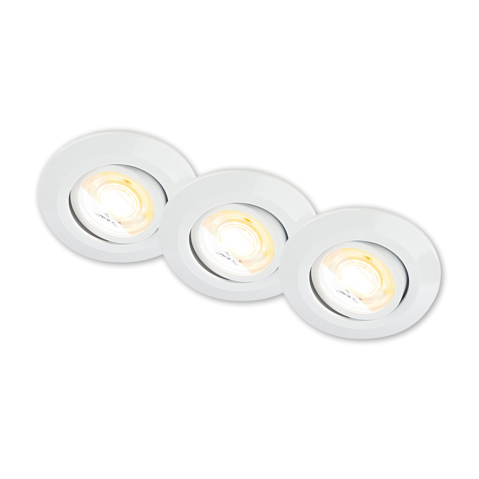 BRILONER - 3er Set LED Einbaustrahler 230V Gehäuse 50% recycelt, Dimmbar, Schwenkbar, Ra90, Farbtemperaturwechsel, LED Spot, flach, Deckenspots, Einbauleuchten, 68mm, 90x24mm (DxH), Weiß