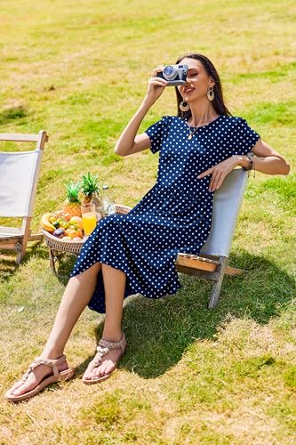 Image of Zeagoo Womens Summer Dresses Casual Aline Midi Dress Short Sleeve Floral Tshirt Dress Flowy Beach Sundresses with Pockets