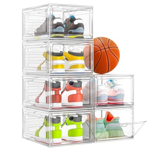 7 code Cajas para Zapatos, Paquete de 6, Organizador de Almacenamiento de Zapatos Transparente, Cajas de Almacenamiento Apilables para Armario, Blanco