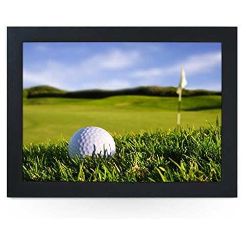Portable Lap Desk Tray (Golf Ball On Course) Handmade Wooden Frame, Beanbag Cushioned Bottom | Computers, Laptops, Meals, Food | L0105 Black Cover