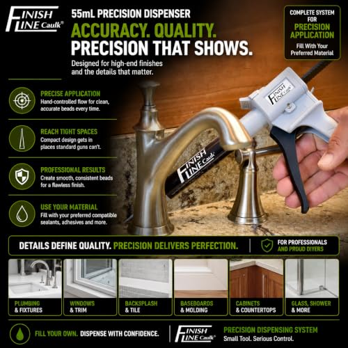 Image of Precision 55 ML Dripless Syringe-Style Caulk and Sealant Applicator - Empty Syringe Barrels, Fine Tip Nozzles, Caps & Easy-Fill System - Ideal for Caulking, Adhesives, and Sealants