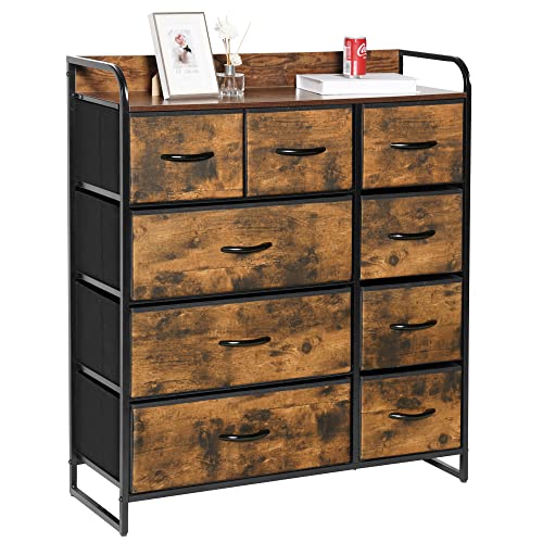 LYNCOHOME Commode, Commode Chambre, Meuble de Rangement, Armoire avec 9 tiroirs en Tissu, Meuble...