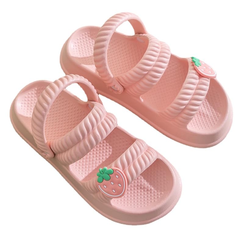 Loizziuy Women's Strawberry Slippers Slides Heart Decor Flip Flops Sandals for Vacation Flat Bottom Casual Slippers for Womens Girls