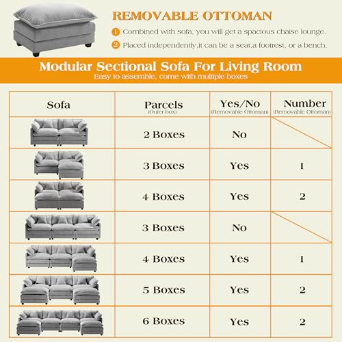 Image of 149.2 inch Modular Sectional Sofa,L Shaped Couch for Living Room,Modern Deep Seat Sofa 4 Seater Chenille Fabric Comfy Cloud Couches with Throw Pillows & Movable Ottoman