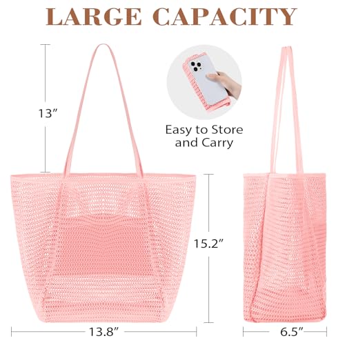 Image of Tavaleu Mesh Beach Bag, Beach Bags for Women, Woven Straw Beach Tote Bag Waterproof with Inner Pocket, Packable Beach Bag