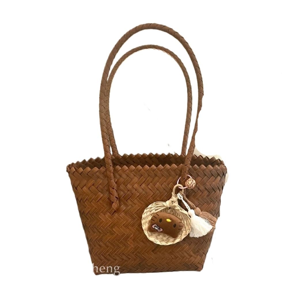 CHENYUEFA Handbag Spring and Summer Beach Vacation Woven Bag Rattan Handbag Straw Bag Shoulder Bucket Bag Straw Bags Handbag