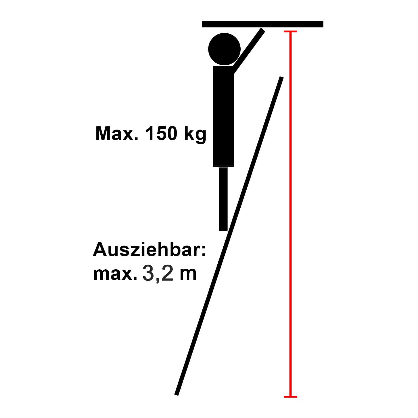 Eaxus® Teleskopleiter 3,2 m | DIN EN 131 | Aluminium Mehrzweckleiter | Ausziehbar mit 11 Stufen | Silber