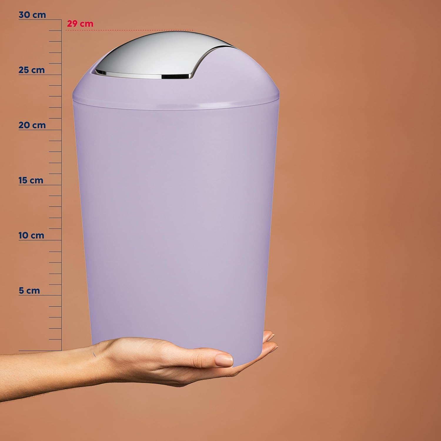kela Cubo con tapa basculante violeta, cubo para cosméticos de 5 l con tapa basculante, plástico, MARTA, cubo de basura para baño en violeta pastel mate