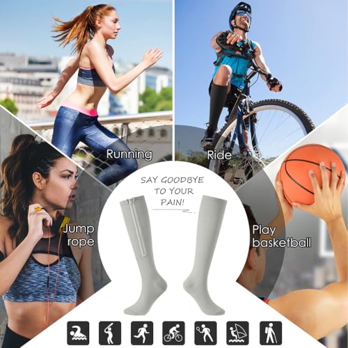 Image of cerpite Zipper Compression Socks, 2 Pairs 15-20 mmHg Closed Toe Compression Stockings for Men Women