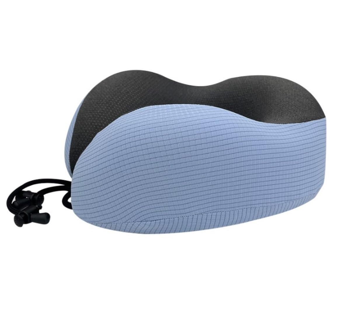 Cojín De Viaje Avión Almohada De Viaje Espuma Viscoelástica para El Cuello, Licra para Avión, Portátil Coche Tren Oficina(Blue)
