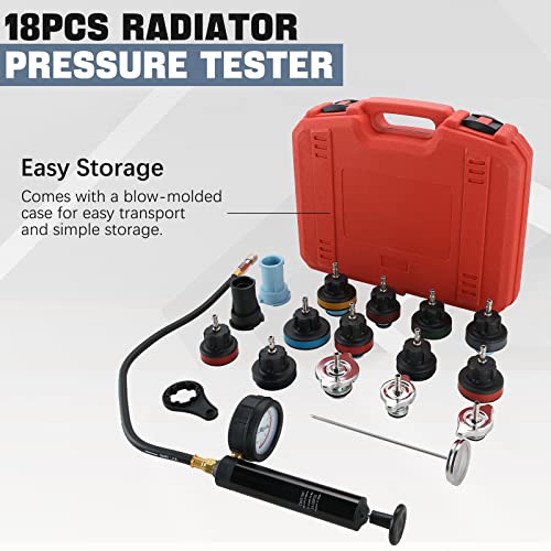 Dasbet 18Pcs Radiator Pressure Leakage Tester Tool Kit, Automotive Cooling System Water Tank Leak Test Detector Set With Hand Pump And Nylon Adapters #TOP3
